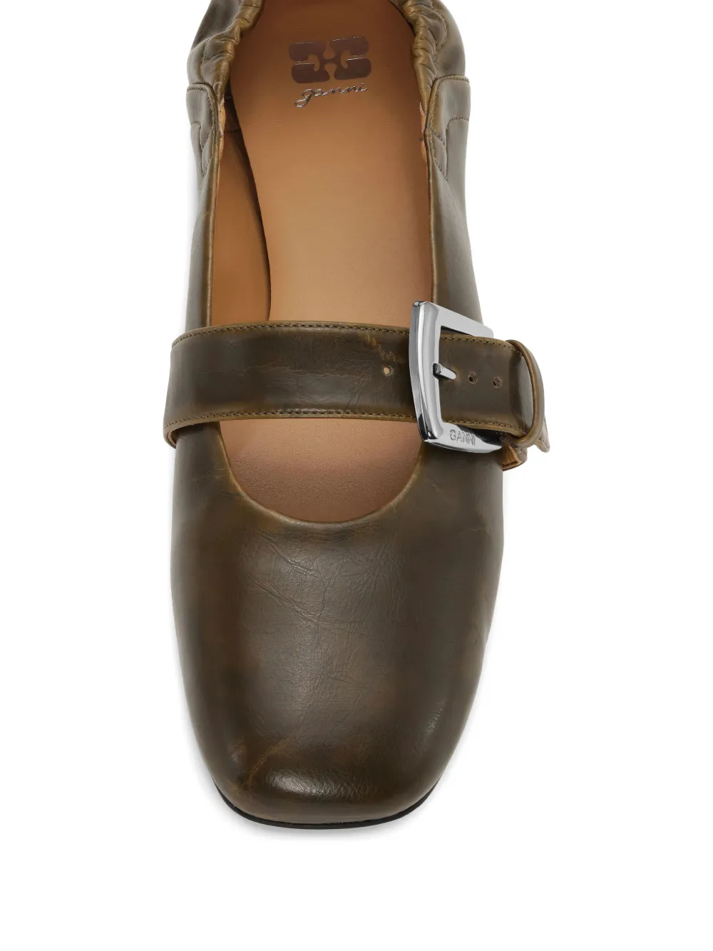 GANNI buckle-embellished ballet flats Green