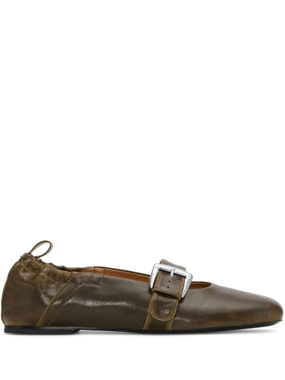 GANNI buckle-embellished ballet flats Green