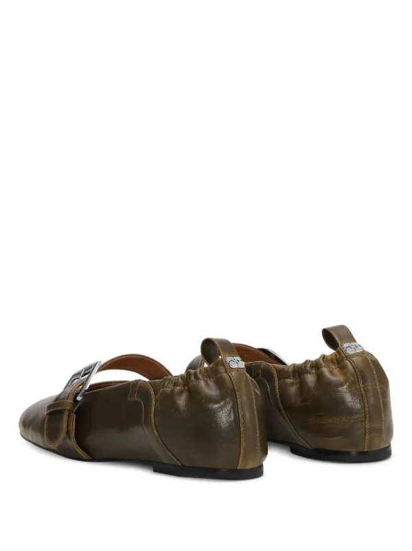 GANNI バックル フラットシューズ | グリーン | FARFETCH JP