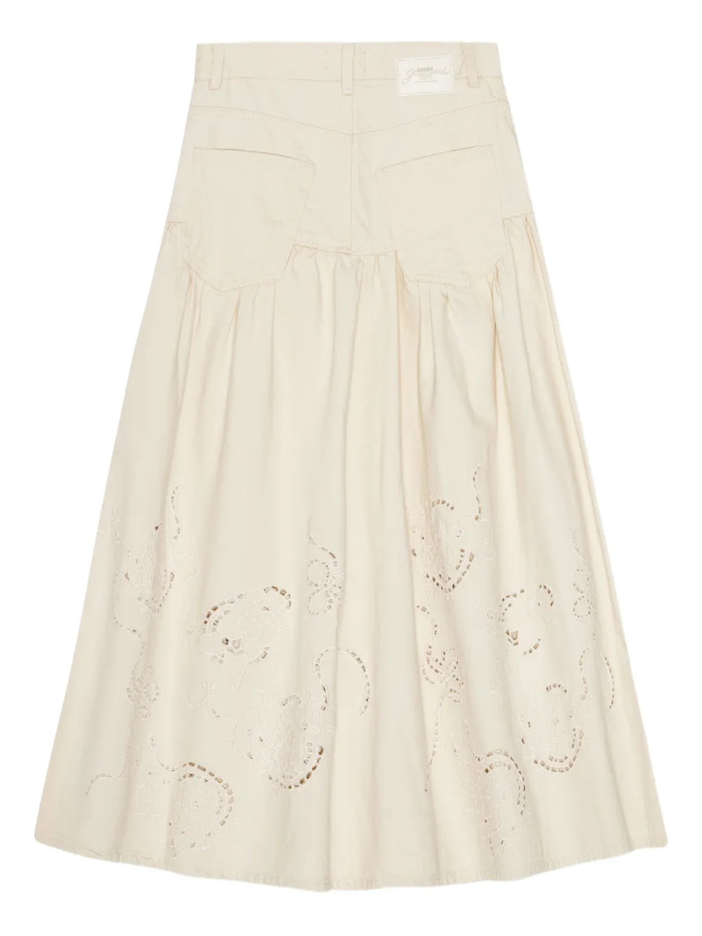 GANNI Broderie anglaise midi-rok - Beige