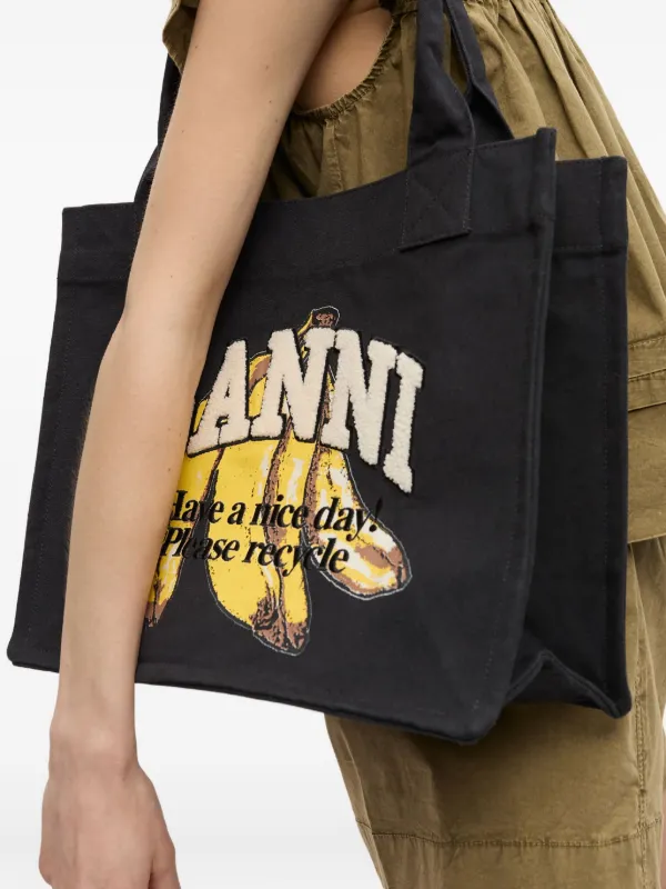 GANNI♡ フラット アニマリア コットン GANNI コットン ショルダーバッグ | ブラック | FARFETCH JP