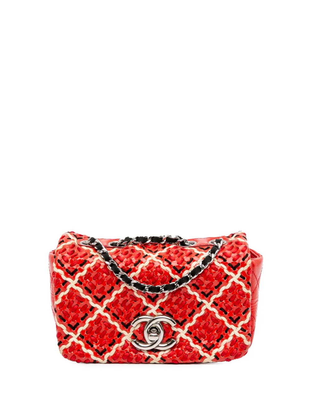 Pre-owned Chanel 2010-2011 Mini Cc Patent Woven Stitch Full Flap Shoulder Bag