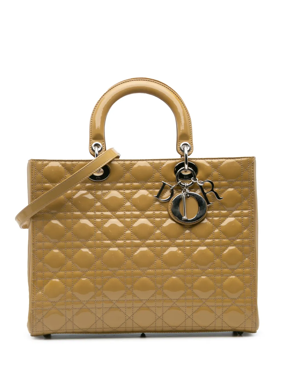 Christian Dior Pre-Owned 2012 ラージ パテント カナージュ レディ ディオール サッチェルバッグ - イエロー Christian Dior Pre-Owned 2012 ラージ パテント カナージュ レディ ディオール サッチェルバッグ - イエロー