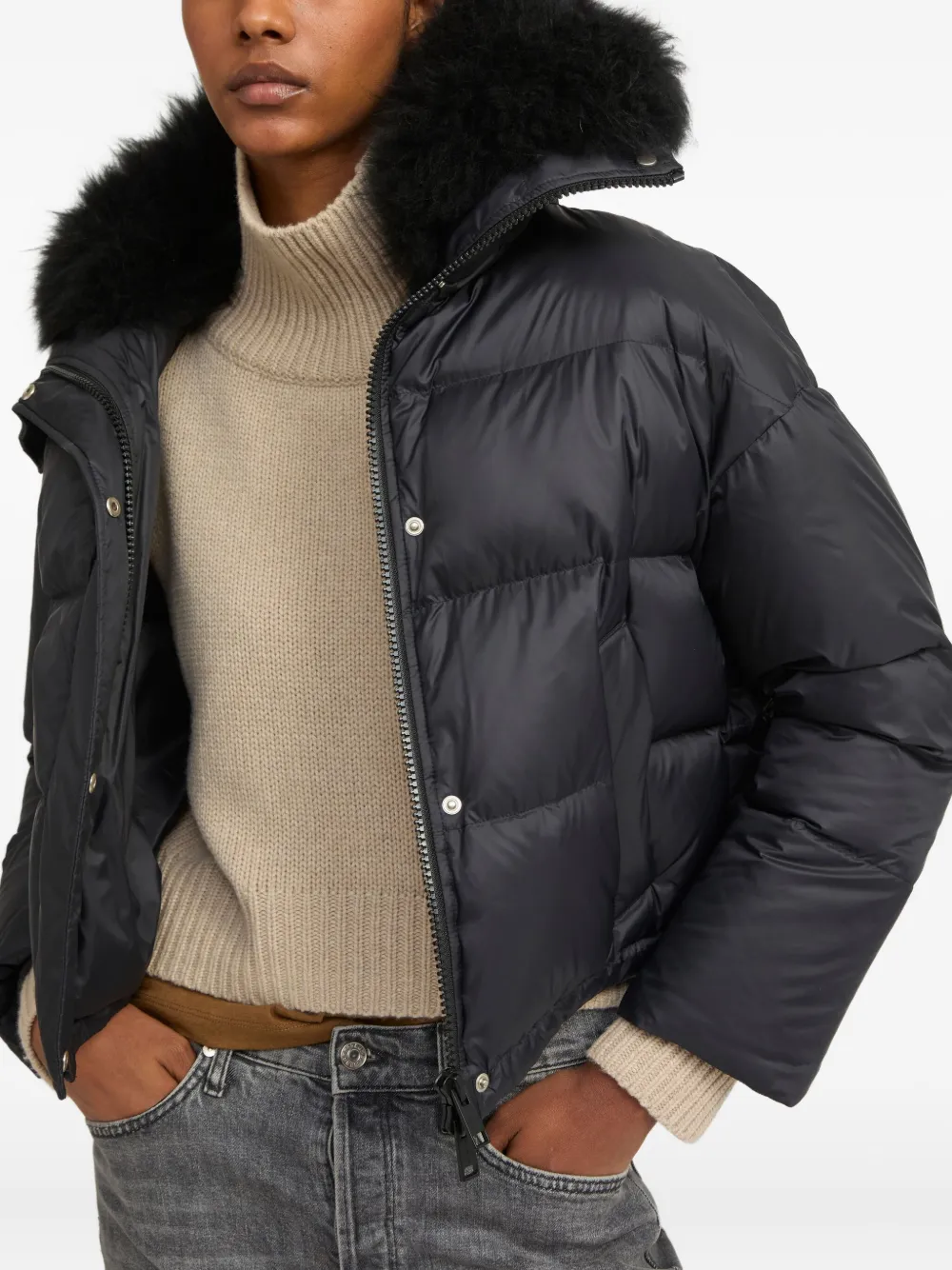 Yves Salomon Lambsherling-trim Puffer Jacket In Blue