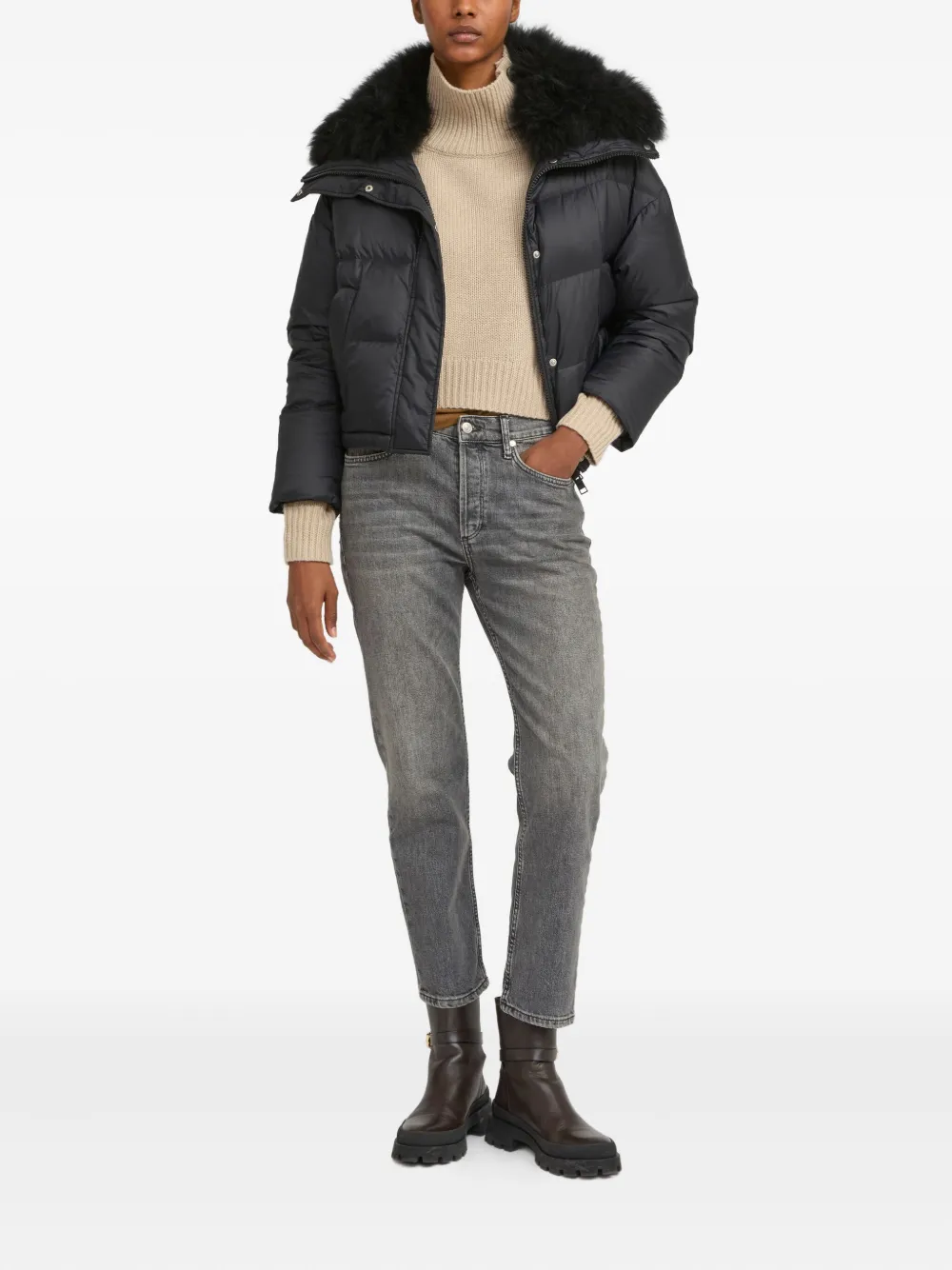Yves Salomon Lambsherling-trim Puffer Jacket In Blue