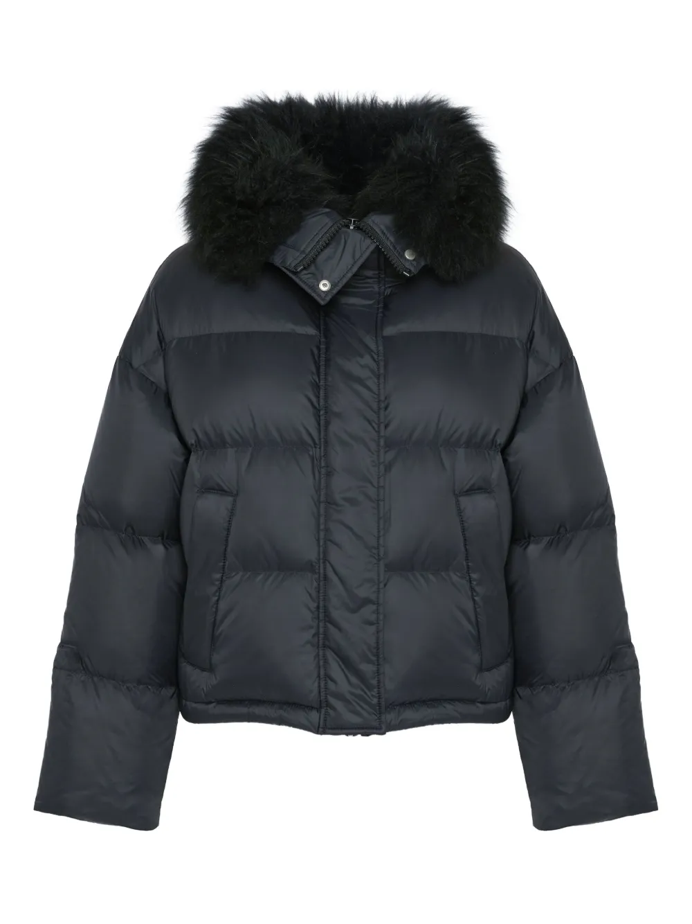 Yves Salomon Lambsherling-trim Puffer Jacket In Blue