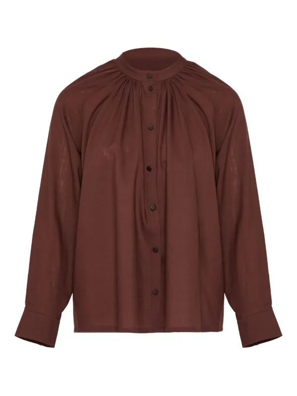 Yves Salomon Pleated-neck Shirt in Brown