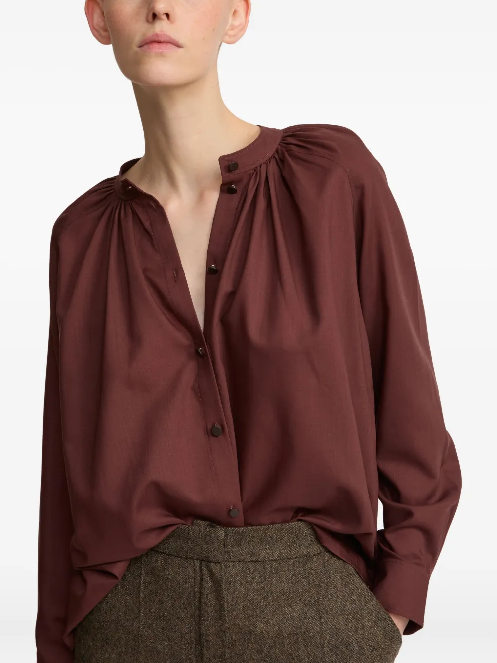 Yves Salomon Blouse met geplooide hals Bruin