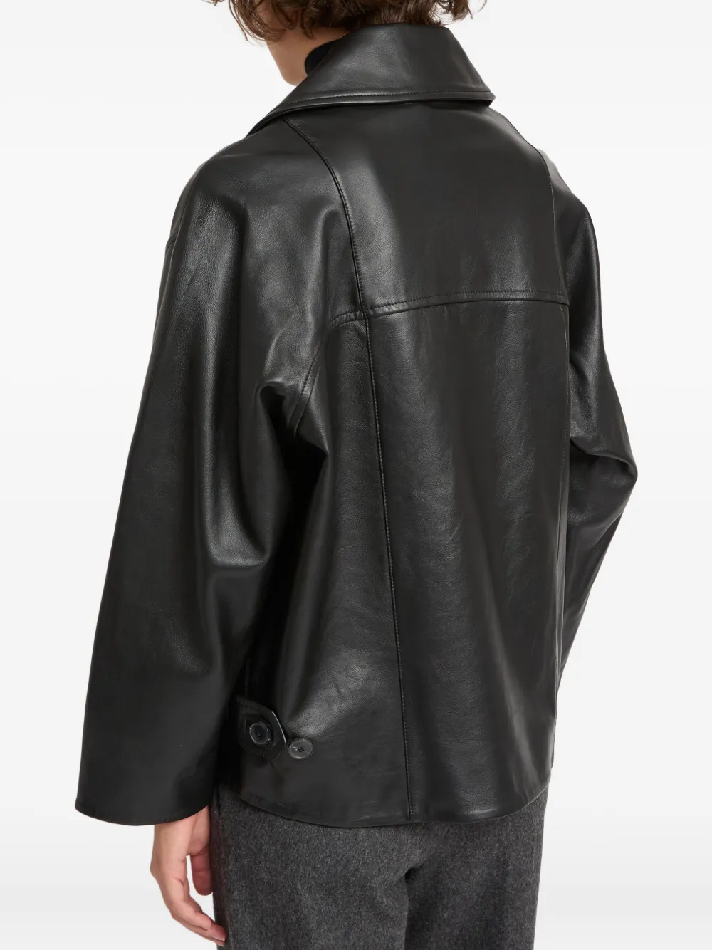 Yves Salomon Double-breasted Leather Jacket In Black