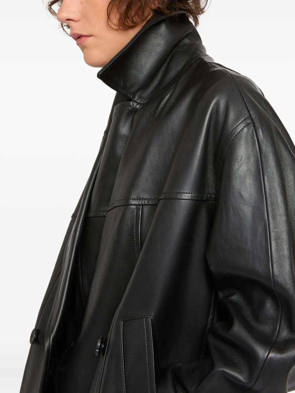 Yves Salomon Double-breasted Leather Jacket In Black