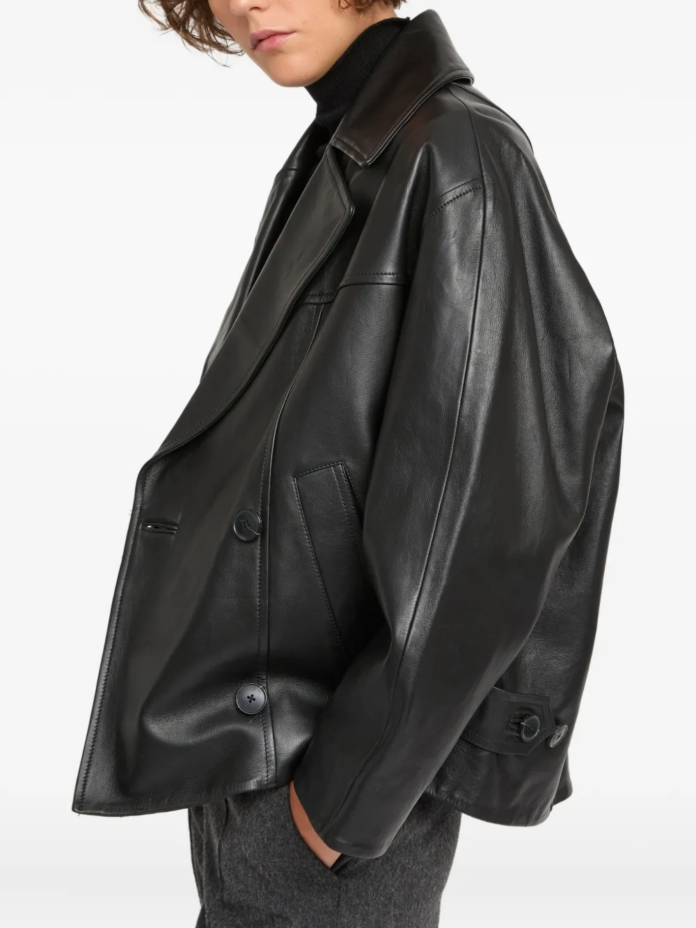 Yves Salomon Double-breasted Leather Jacket In Black