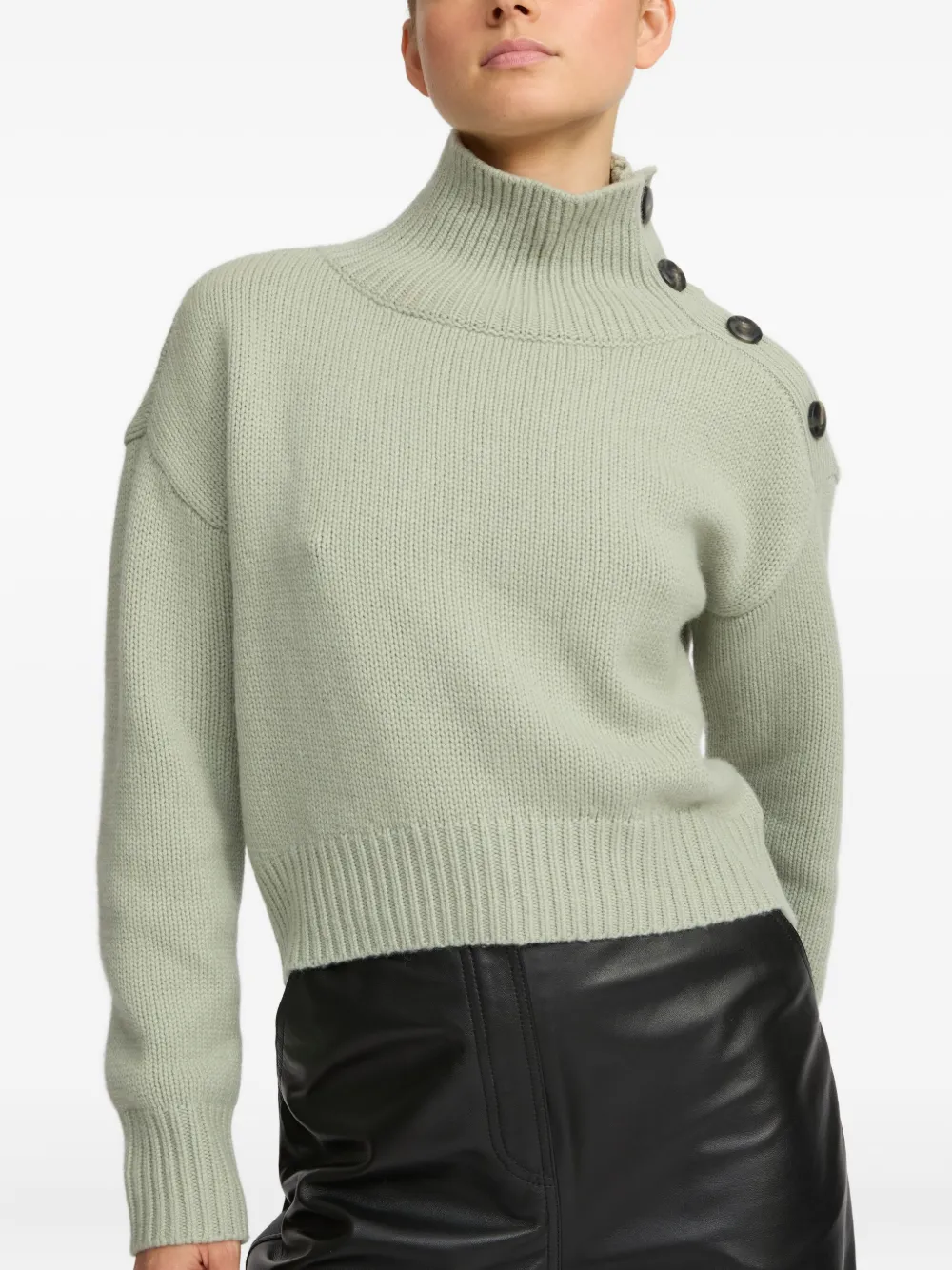 Yves Salomon High-neck Button-detail Sweater In Black