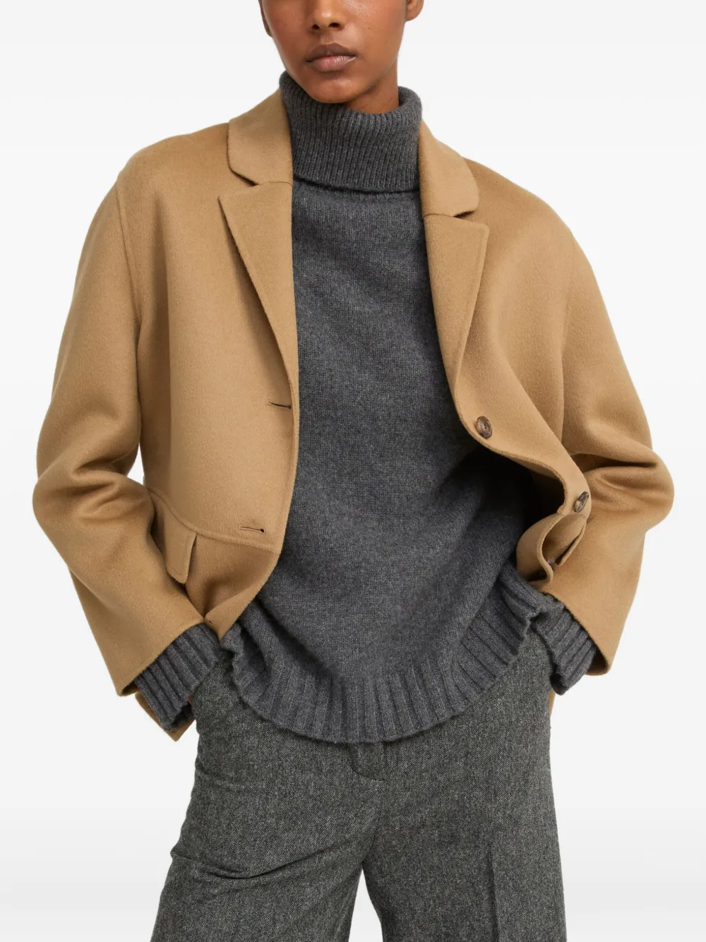 Yves Salomon Buttoned Jacket In Brown