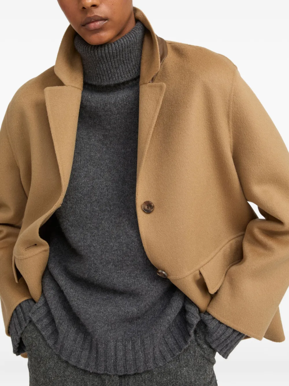 Yves Salomon Buttoned Jacket In Brown