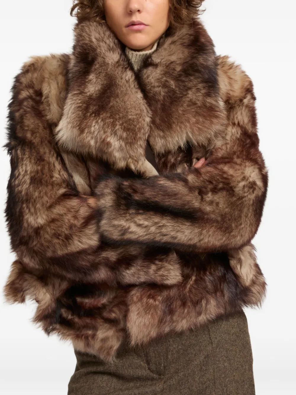 Yves Salomon Shearling Jacket In Brown