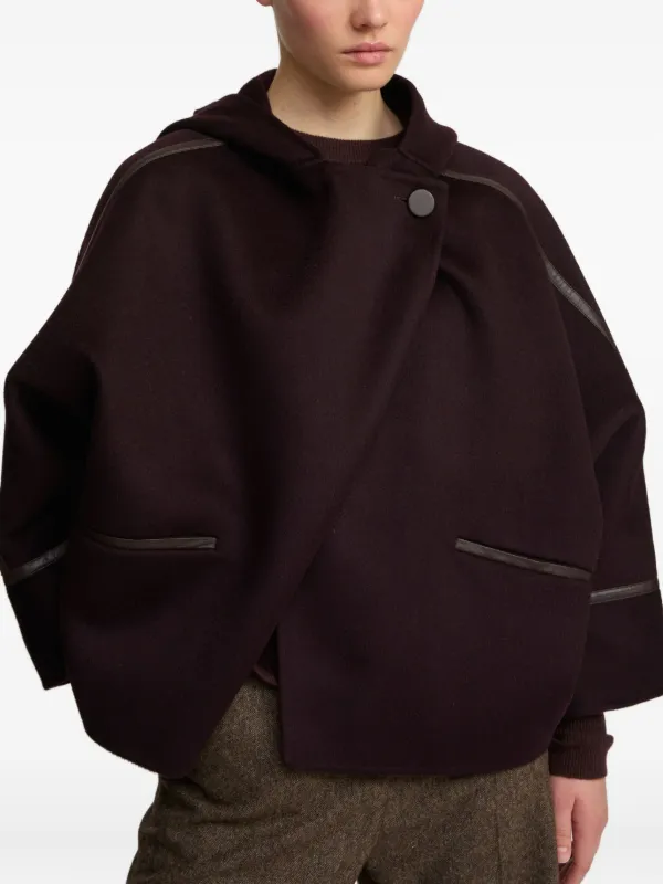 Yves Salomon Hooded Leather-trimmed Jacket in Red
