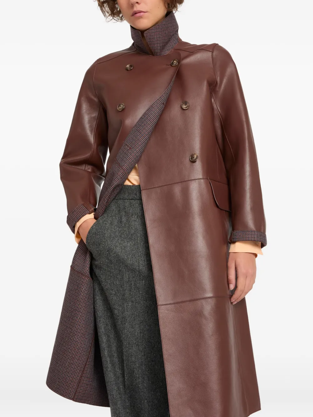 Yves Salomon Leren jas met dubbele rij knopen Rood