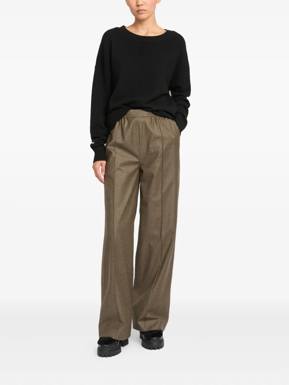 Yves Salomon elasticated waistband flannel trousers - Bruin