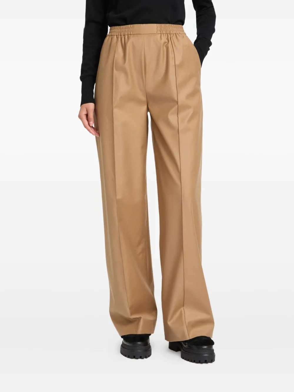 Yves Salomon Elasticated Waistband Flannel Trousers In Neutral