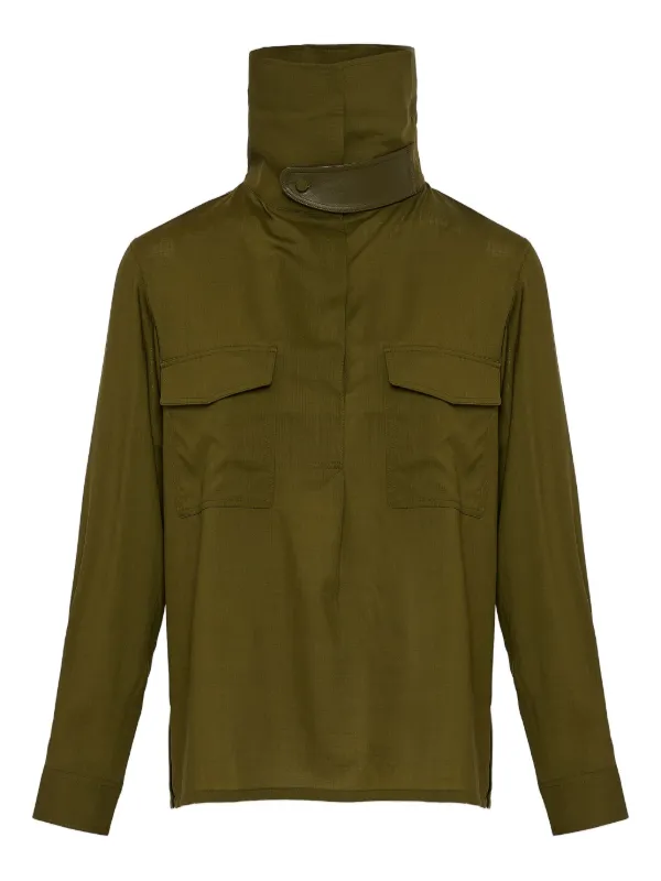 Yves Salomon High-neck Blouse in Green
