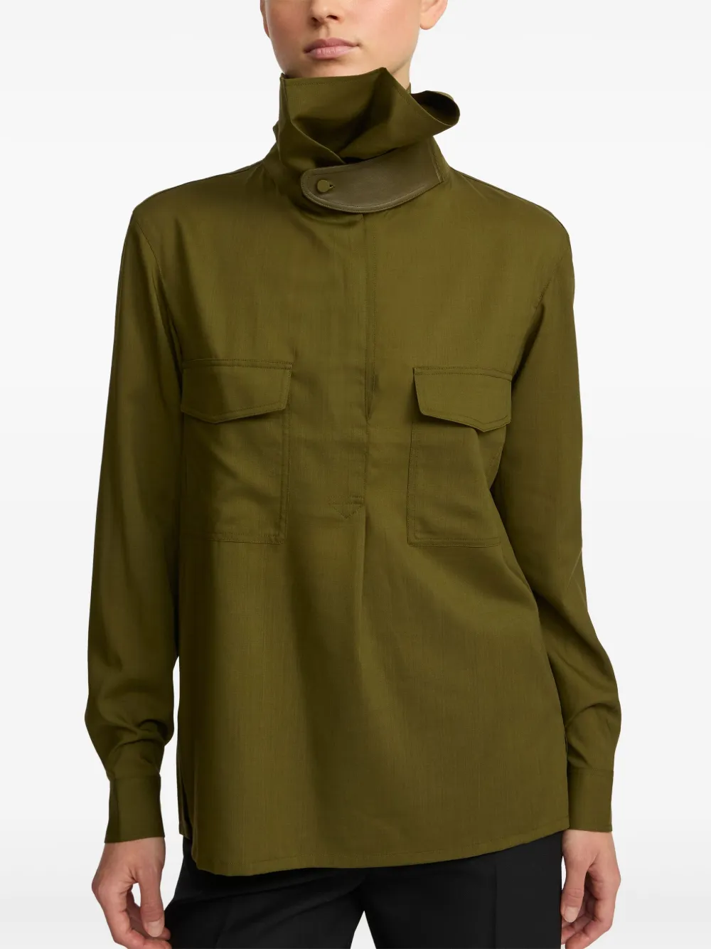 Yves Salomon High-neck Blouse In Green