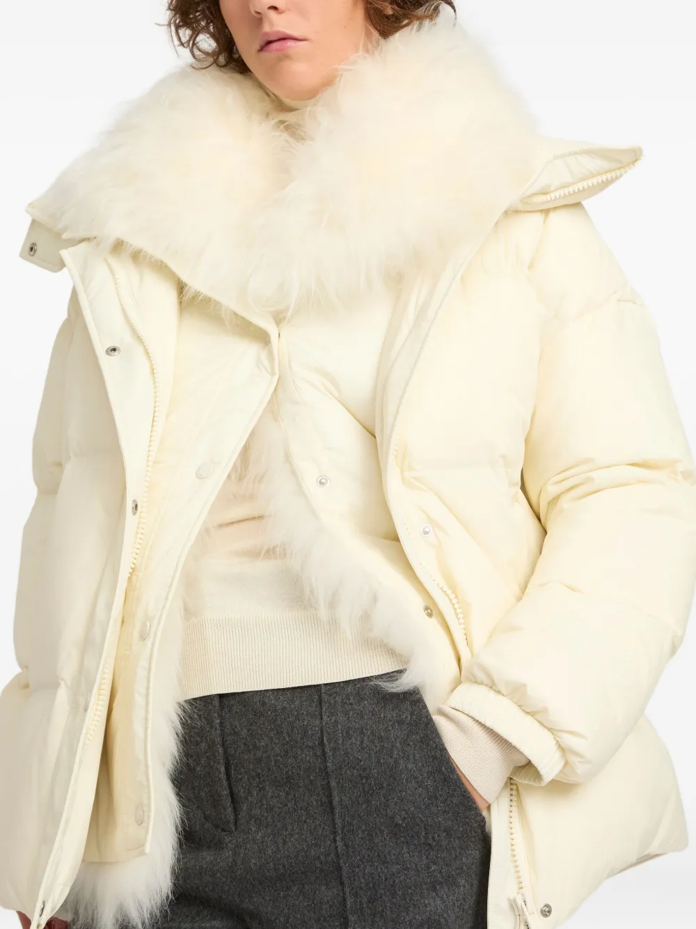 Yves Salomon Padded Oversized Jacket In Neutral