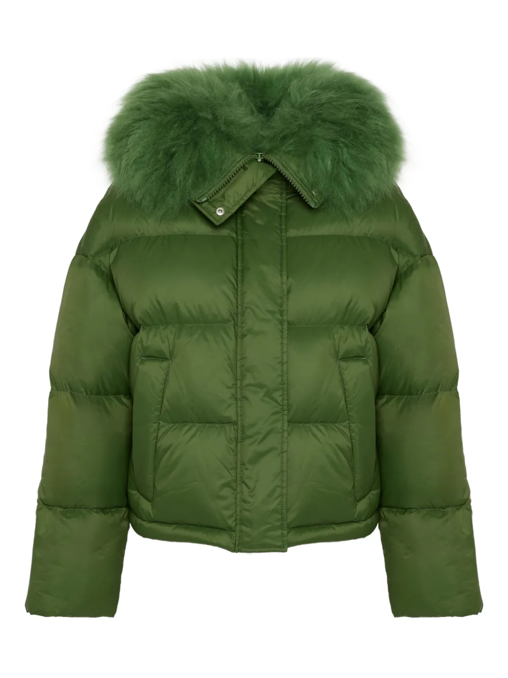 Yves Salomon Lambshearlking-trimmed Puffer Jacket In Green