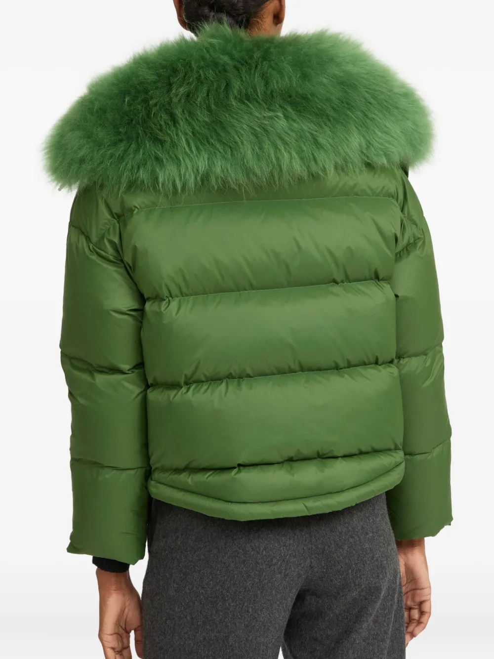 Yves Salomon Lambshearlking-trimmed Puffer Jacket In Green