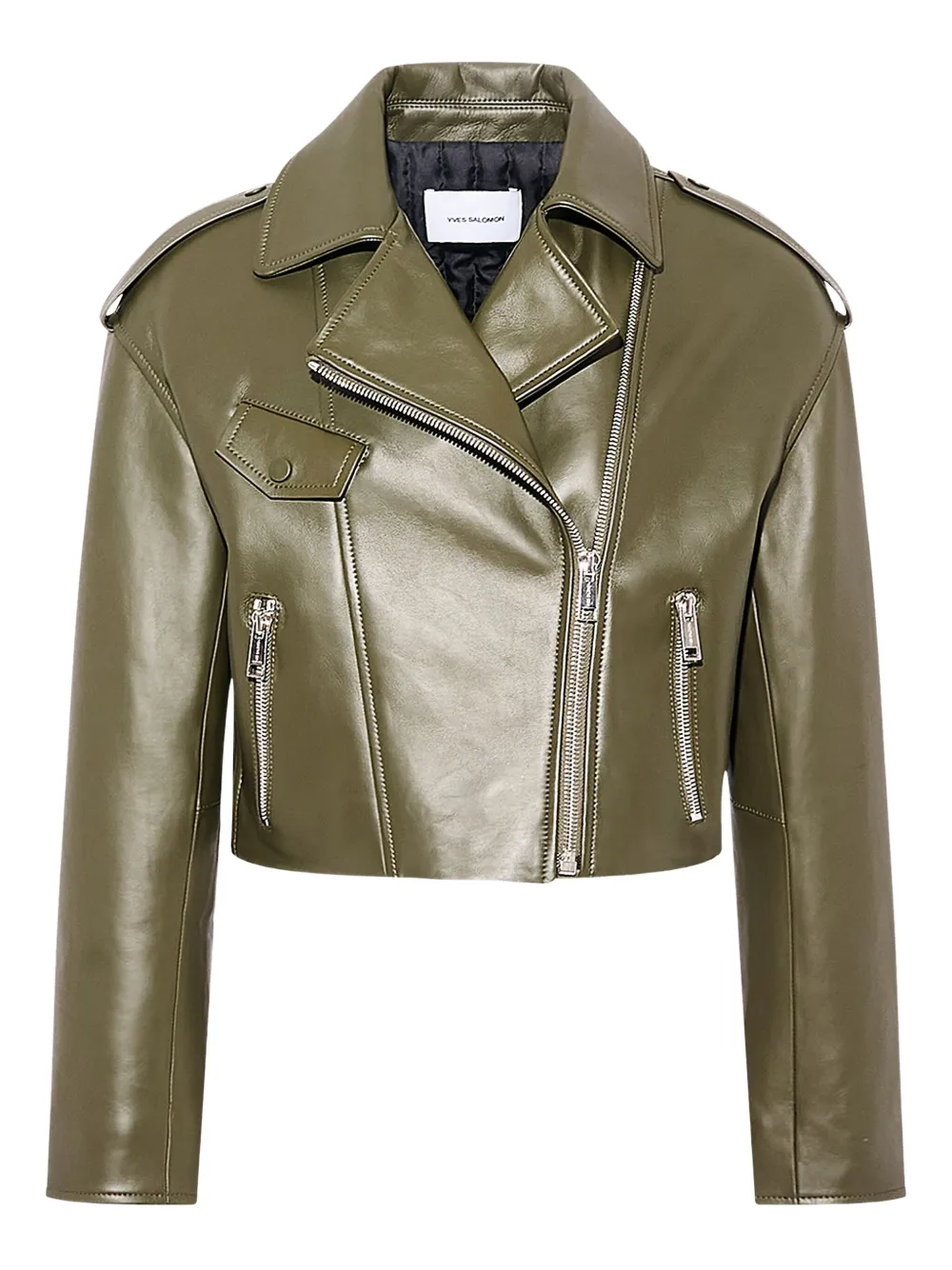 Yves Salomon Leather Biker Jacket In Green