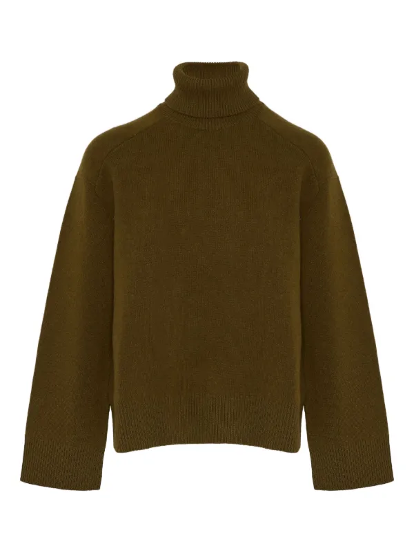 Yves Salomon Turtleneck Wide-cuff Sweater in Green