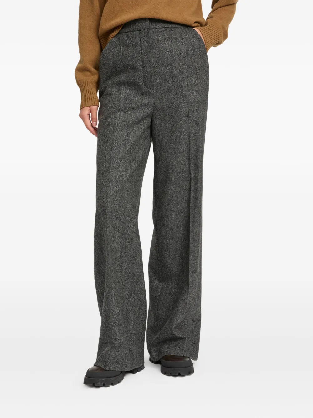 Yves Salomon Flannel Tailored Trousers In Gray