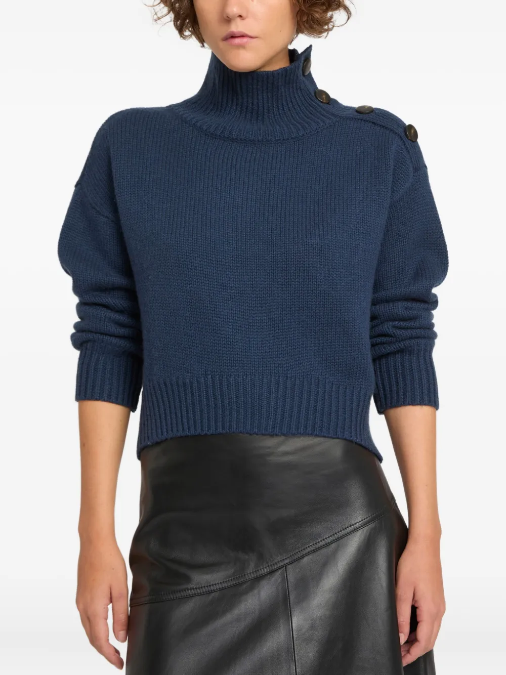 Yves Salomon Trui met hoge hals en knopen Blauw