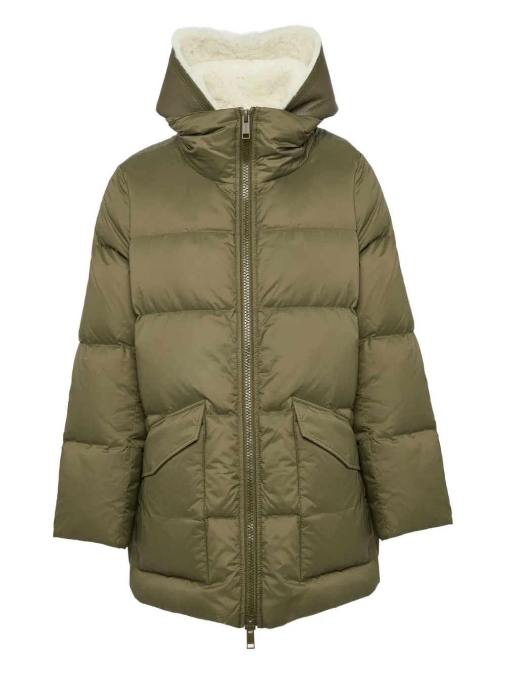 Yves Salomon Shearling Down Jacket In Green