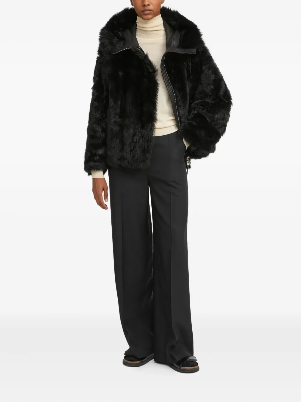 Yves Salomon hooded lambshearling jacket Zwart