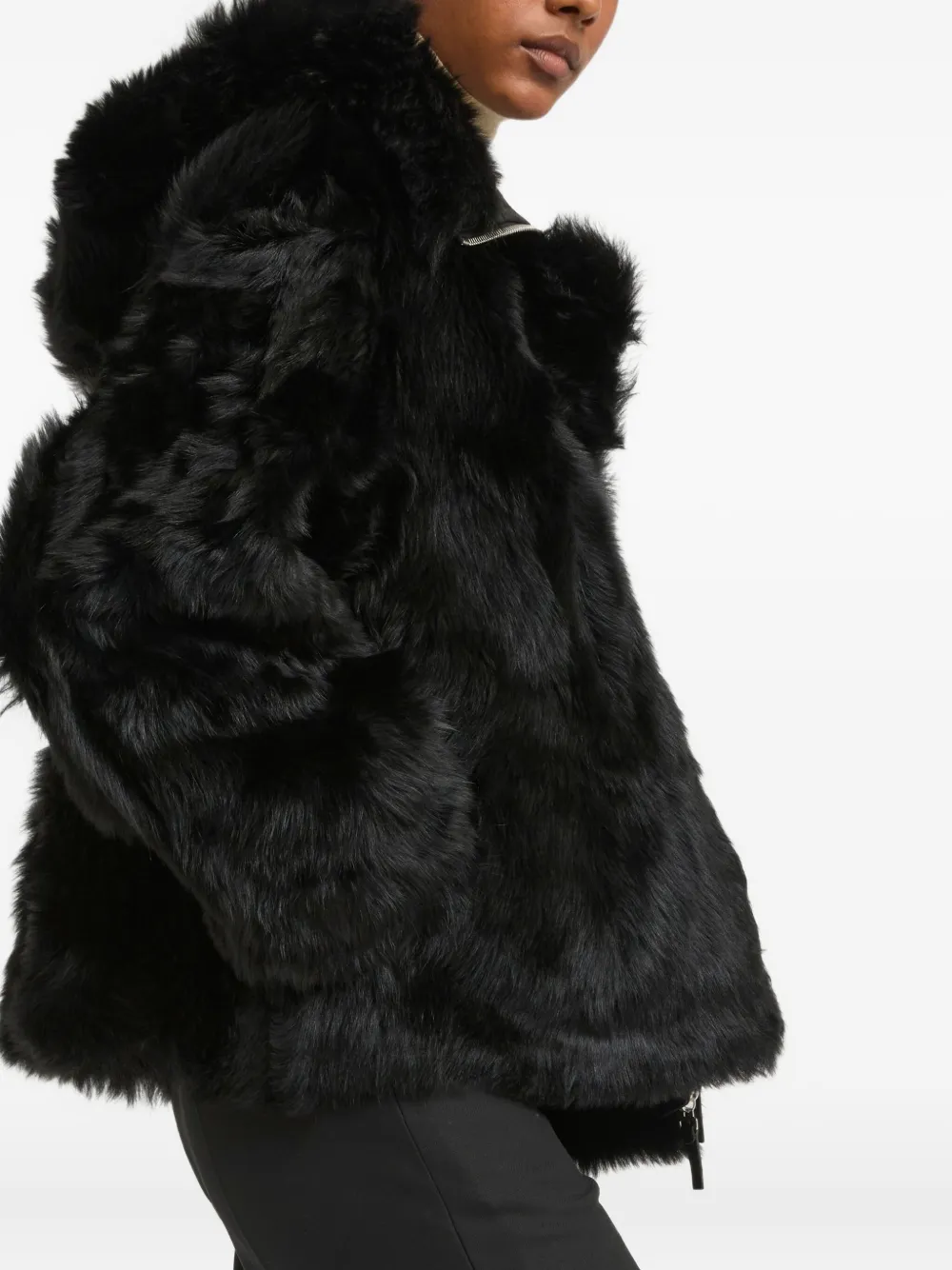 Yves Salomon hooded lambshearling jacket Zwart