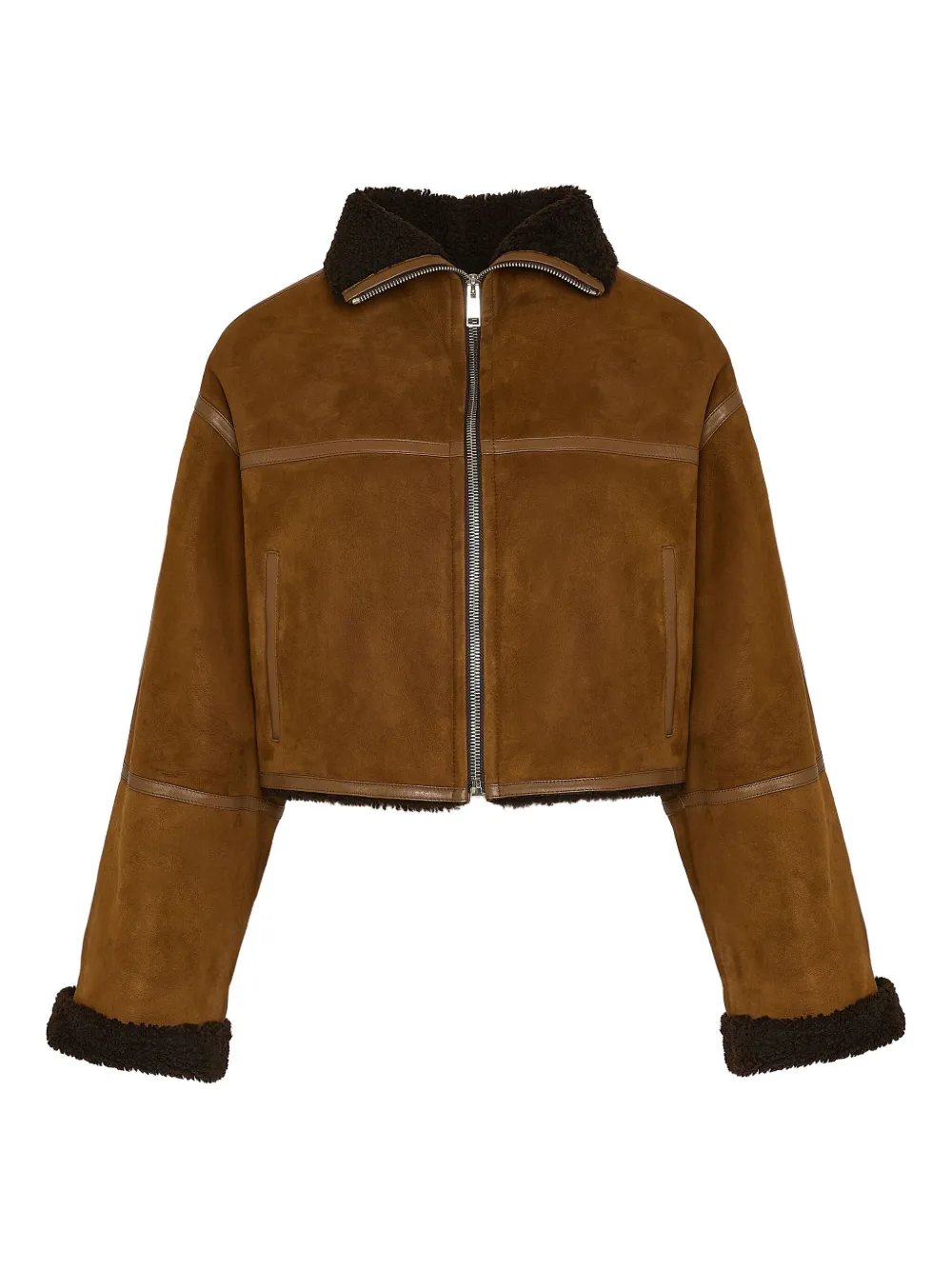 Yves Salomon shearling-trimmed suede jacket | Brown | Image 1