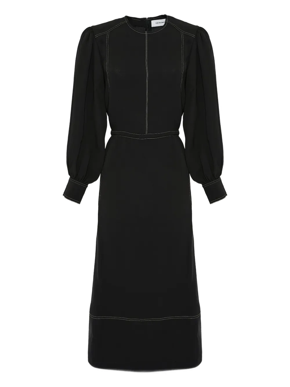 Yves Salomon drawstring-waist puff-sleeve midi dress | Black | Image 1