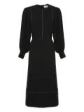 Yves Salomon drawstring-waist puff-sleeve midi dress - Black