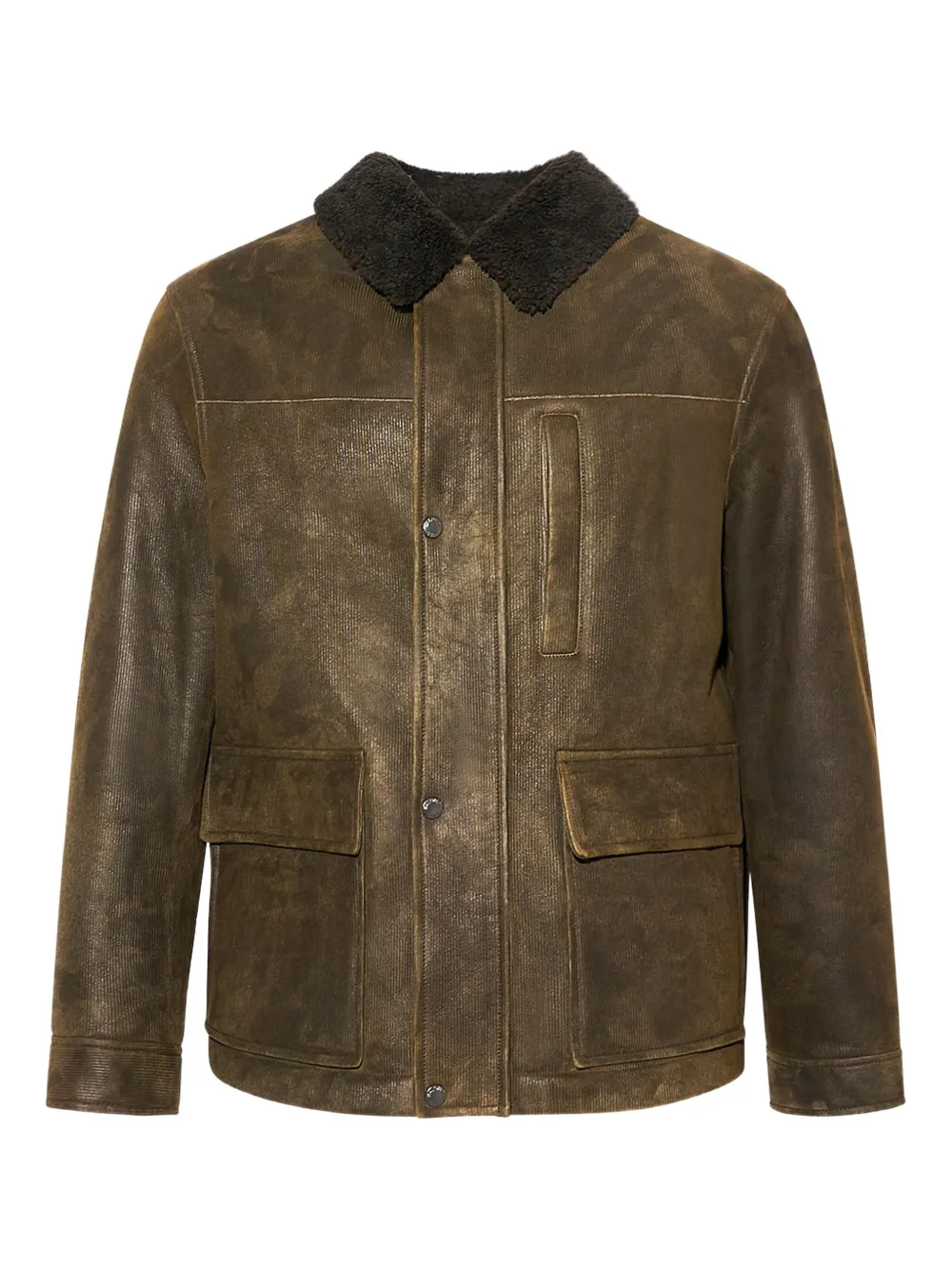 Yves Salomon ribbed shearling leather jacket | Green | Image 1