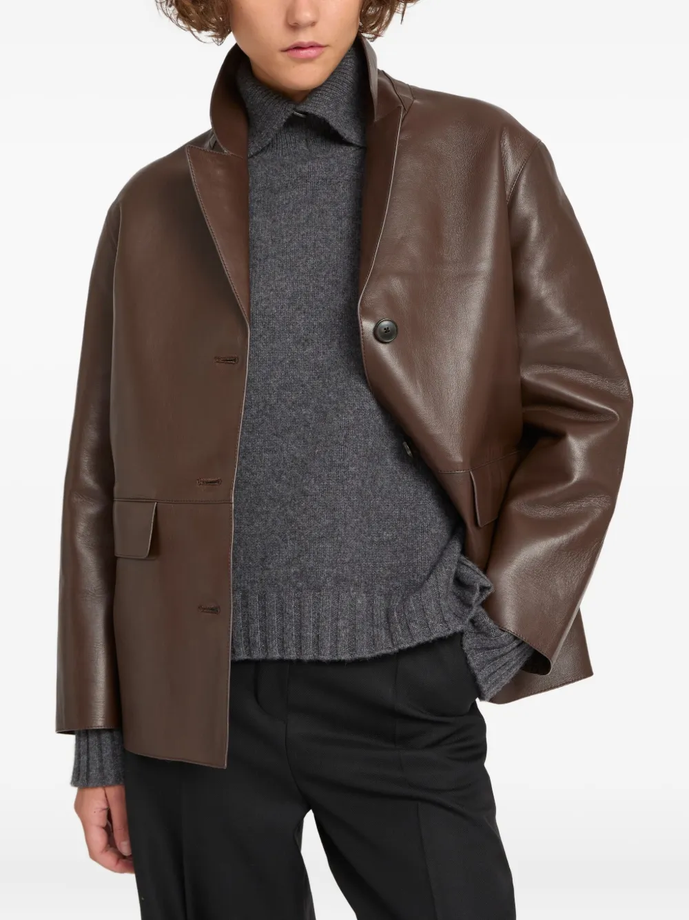 Yves Salomon Leather Jacket In Brown