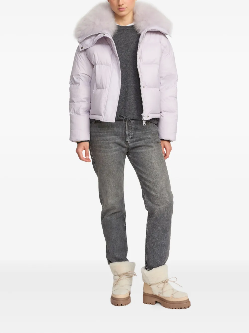 Yves Salomon removable-collar puffer jacket Paars