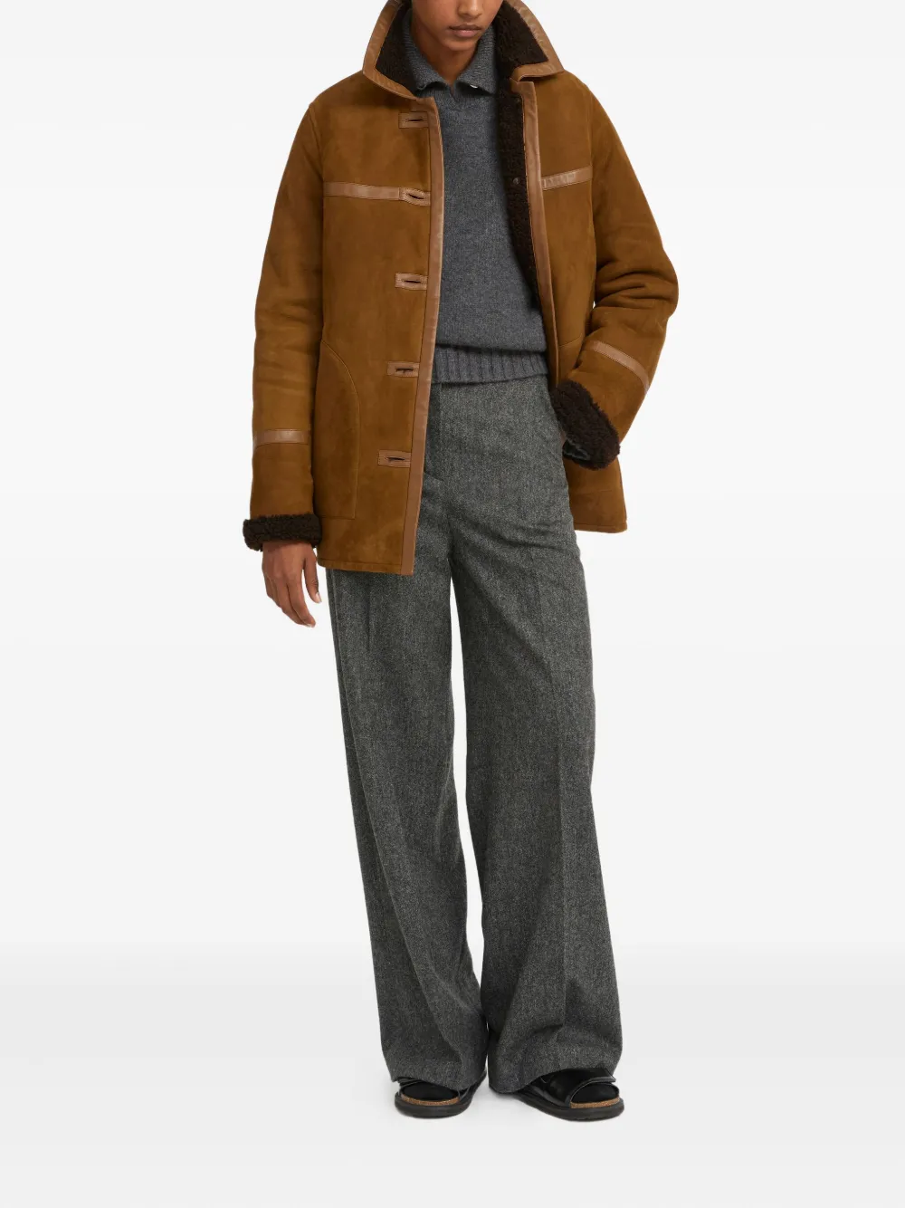 Yves Salomon leather-trimmed coat - Bruin