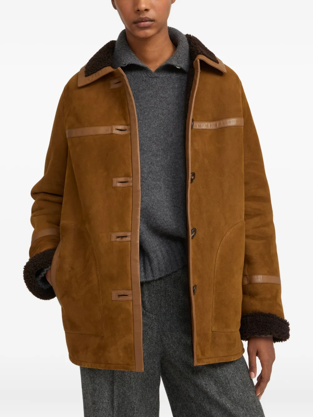 Yves Salomon leather-trimmed coat Bruin