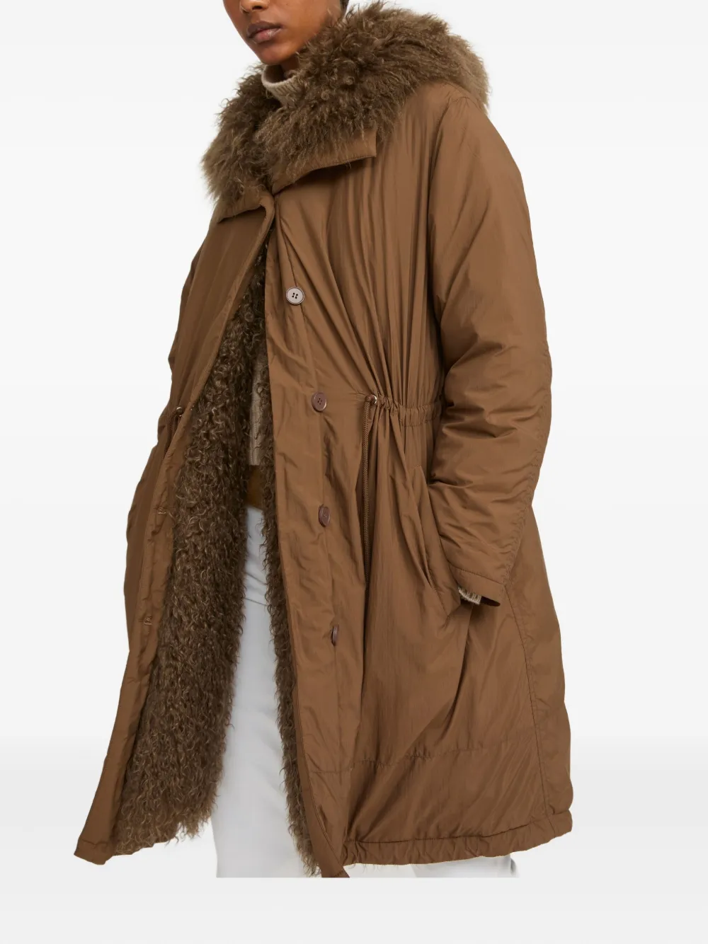 Yves Salomon Lambshearling-trimmed Parka Coat In Brown