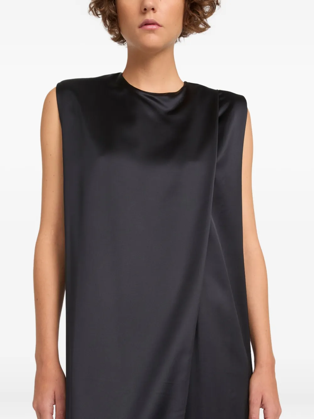 Yves Salomon Heavy Wool Satin Maxi Dress In Black