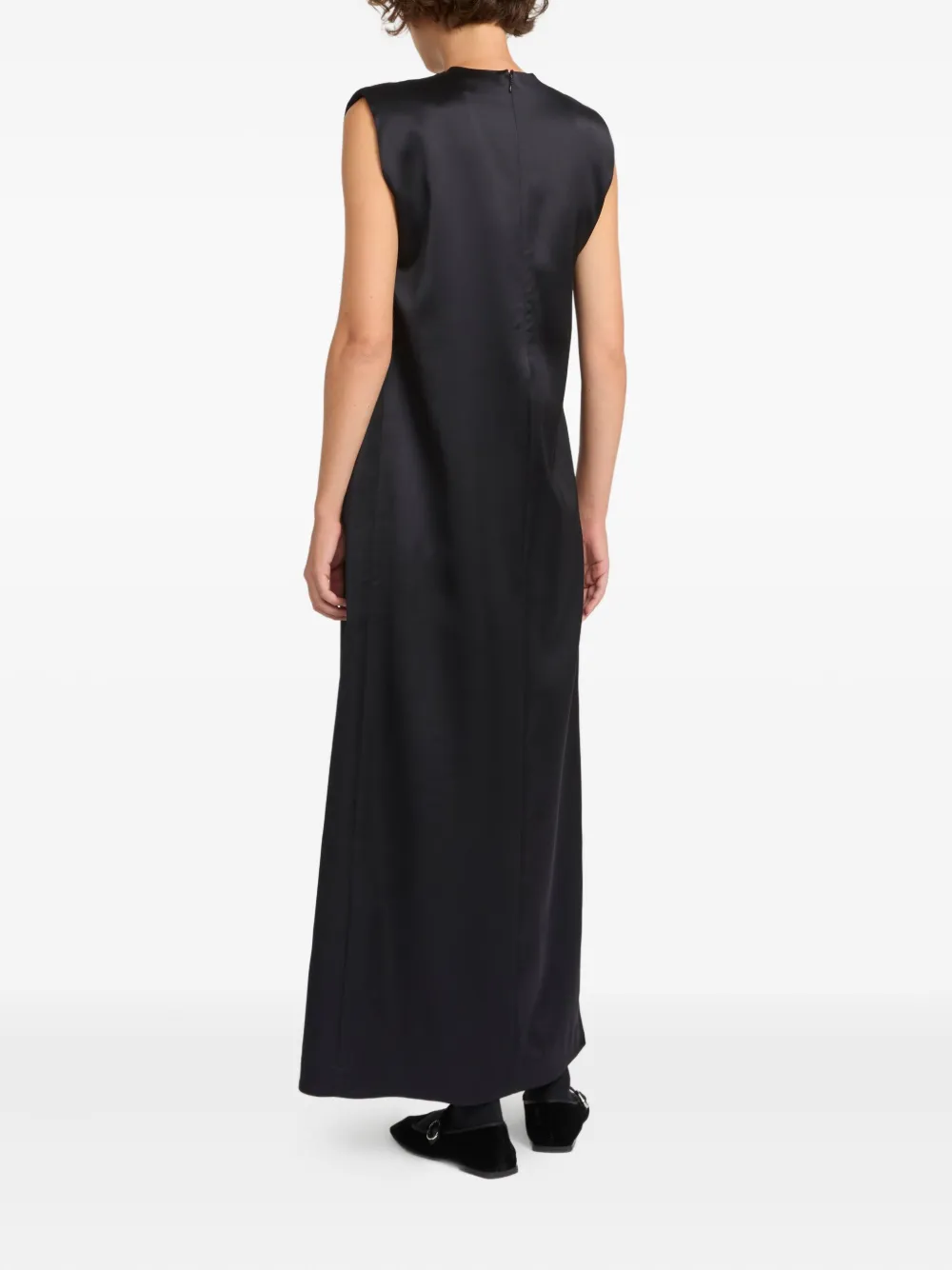 Yves Salomon Heavy Wool Satin Maxi Dress In Black