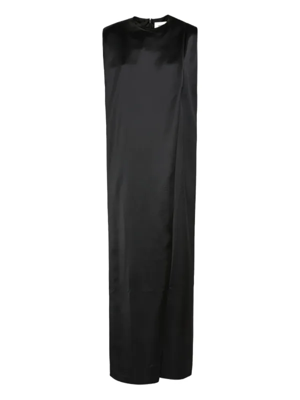 Yves Salomon Heavy Wool Satin Maxi Dress in Black