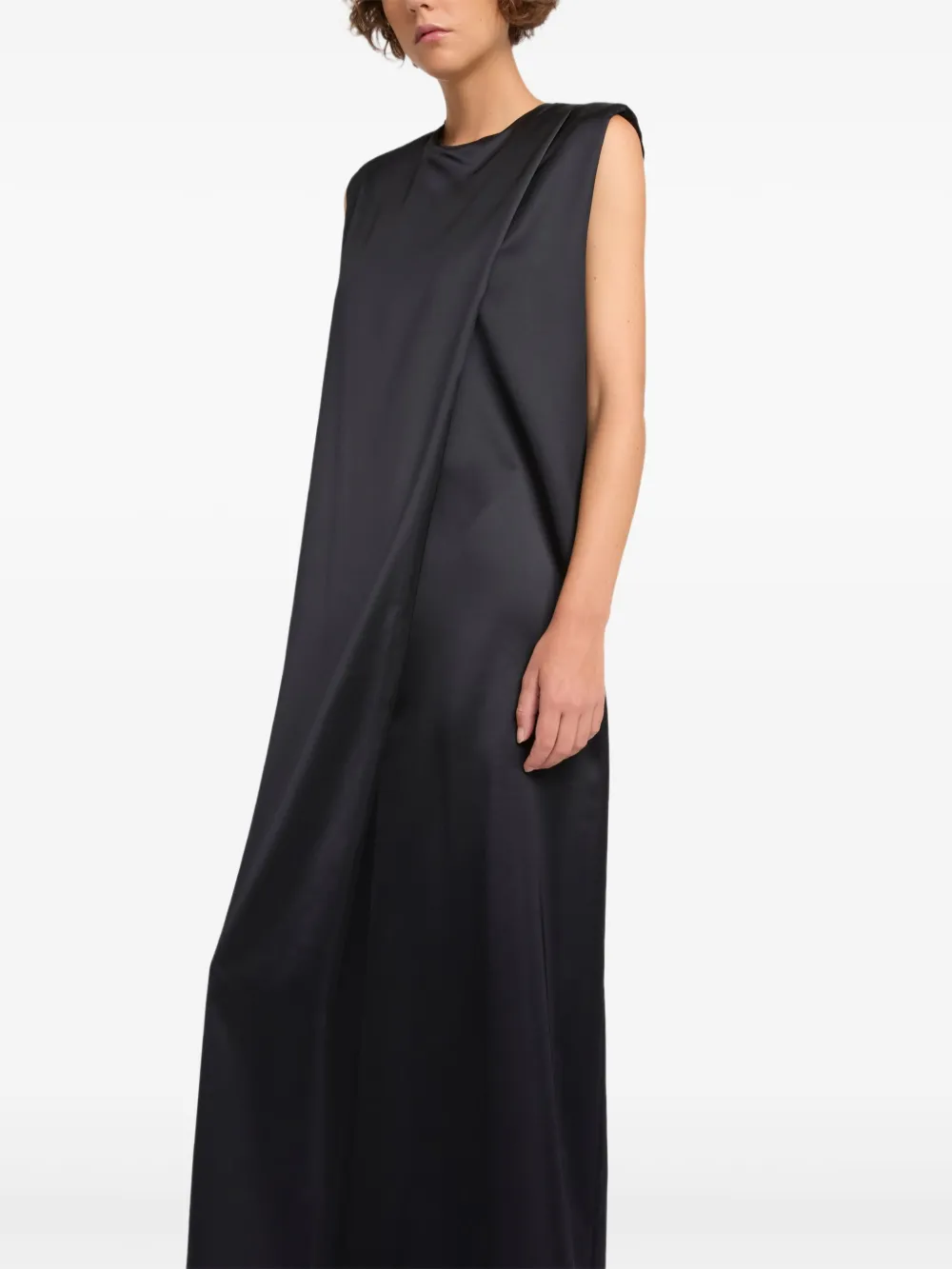 Yves Salomon Heavy Wool Satin Maxi Dress In Black