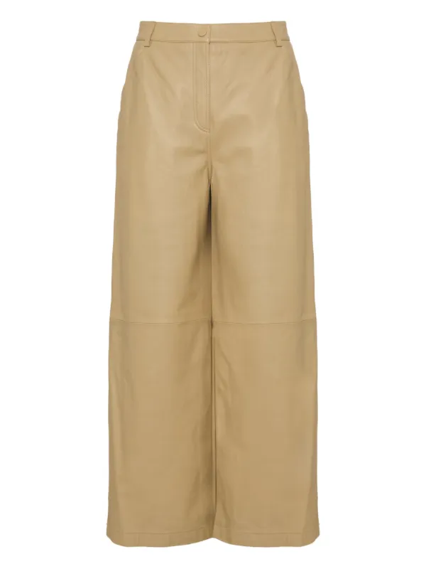 Yves Salomon Straight Lamb-leather Trousers in Neutrals