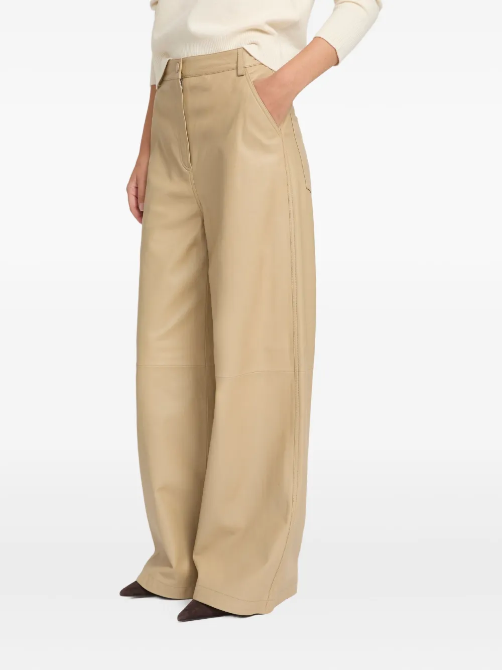 Yves Salomon Straight Lamb-leather Trousers In Brown